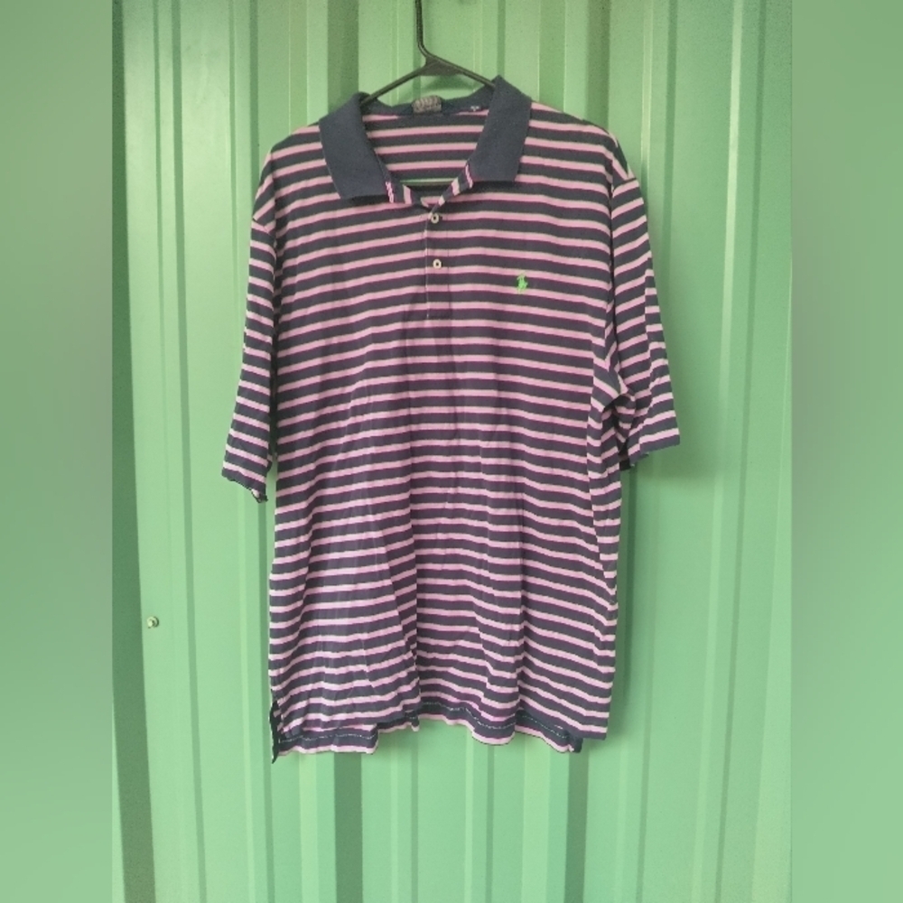Men's Ralph Lauren Polo Golf Purple Blue Green Stripped Polo Shirt Size XL
